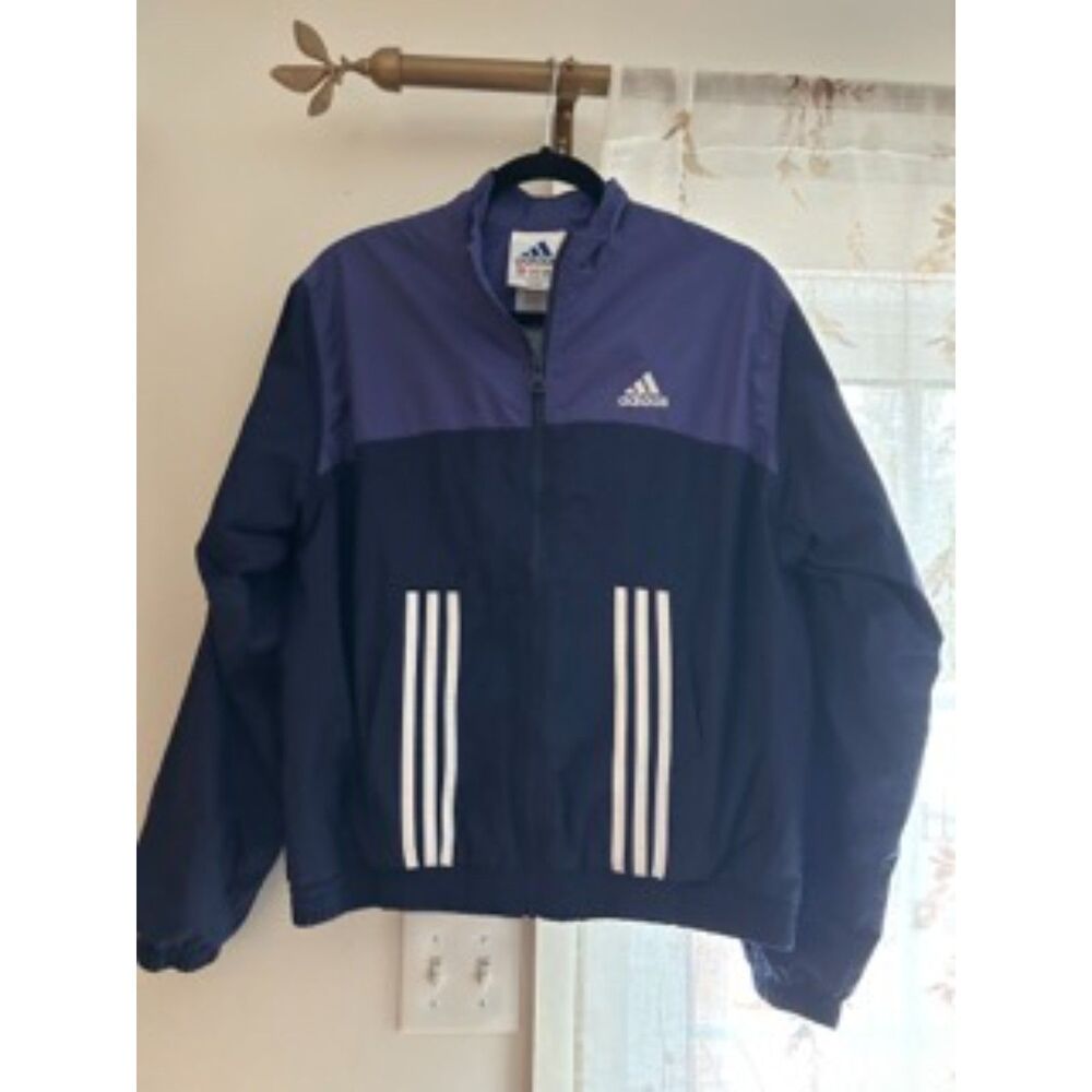 Vintage 90s Y2K Adidas Blue Hooded Windbreaker Jacket Women’s Large